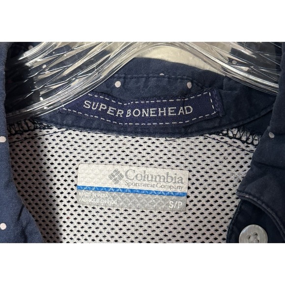 Columbia Super Bonehead Blue Polka Dot Button Up Shirt - Picture 3 of 6